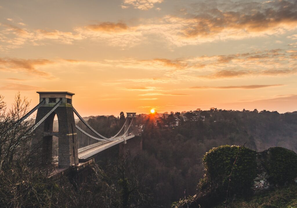 Sun rising over the Clifton Suspension Bridge